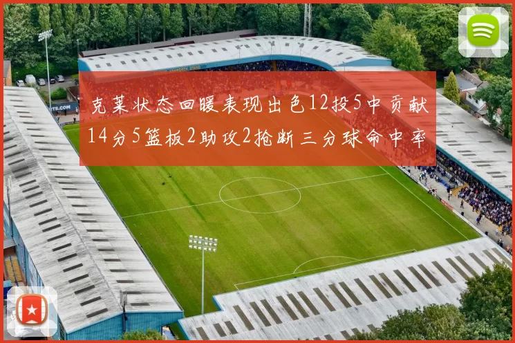 克莱状态回暖表现出色12投5中贡献14分5篮板2助攻2抢断三分球命中率高达57